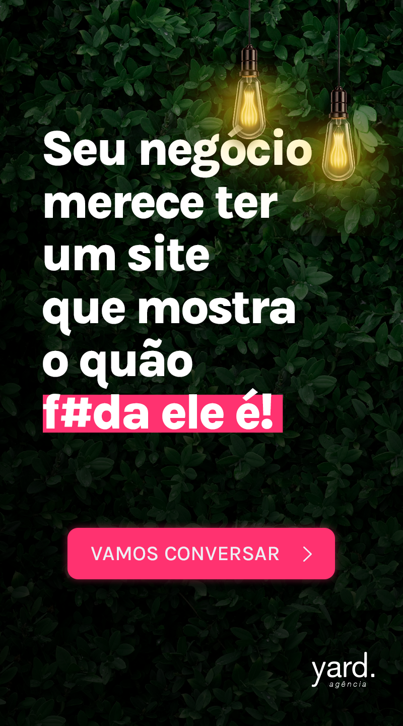 Imagem de uma parede com folhas e duas lâmpadas escrito "seu negócio merece ter um site que mostra o quão f#da ele é" e um botão escrito "vamos conversar"